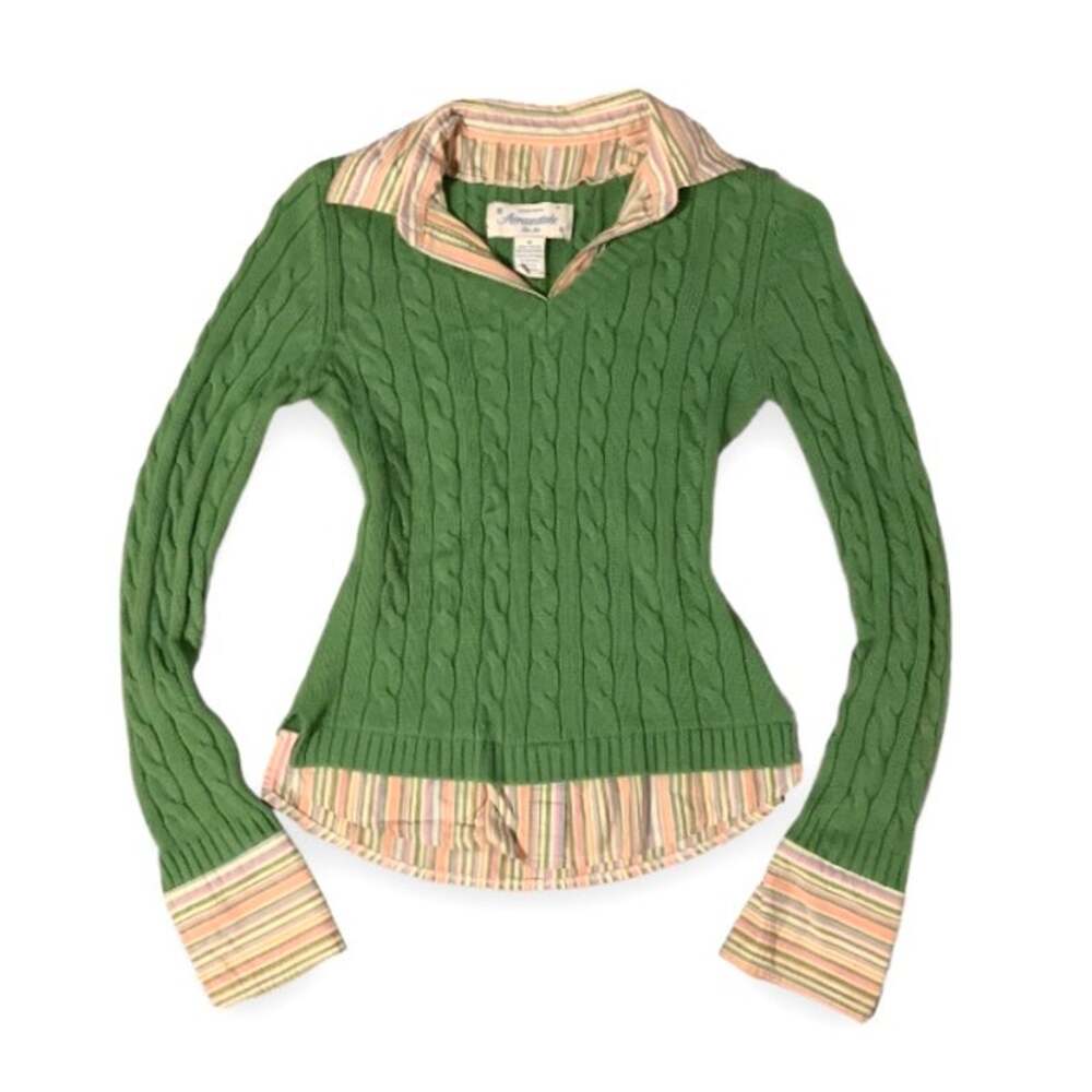 Y2K Aeropostale Green Fitted Knit Sweater Layered Preppy Top M